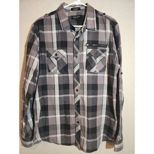 Eighty Eight Platinum Men's Black Gray Plaid Long Sleeve Button Up Shirt Size XL